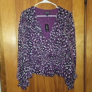 Express Purple and Black Patterned Blouse Si